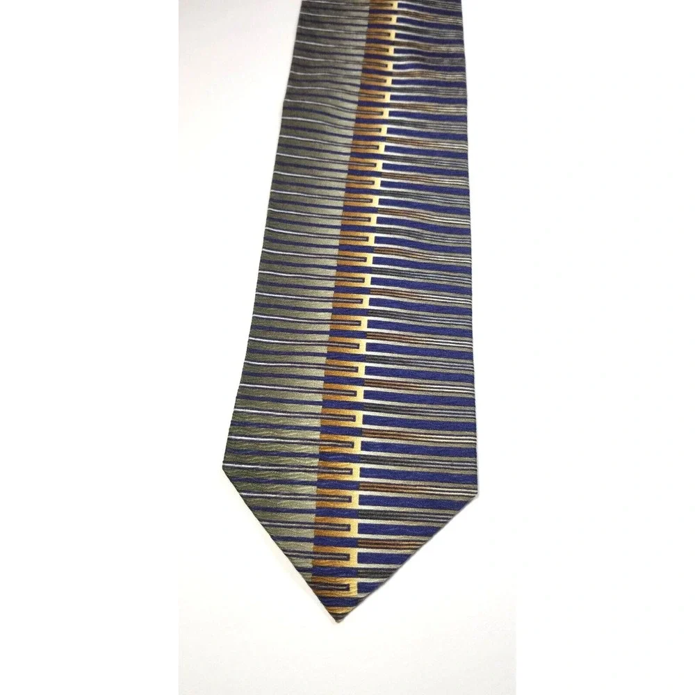 Martin Wong Collection Multicolor REPP Geometric Men's Silk Pointed Tie